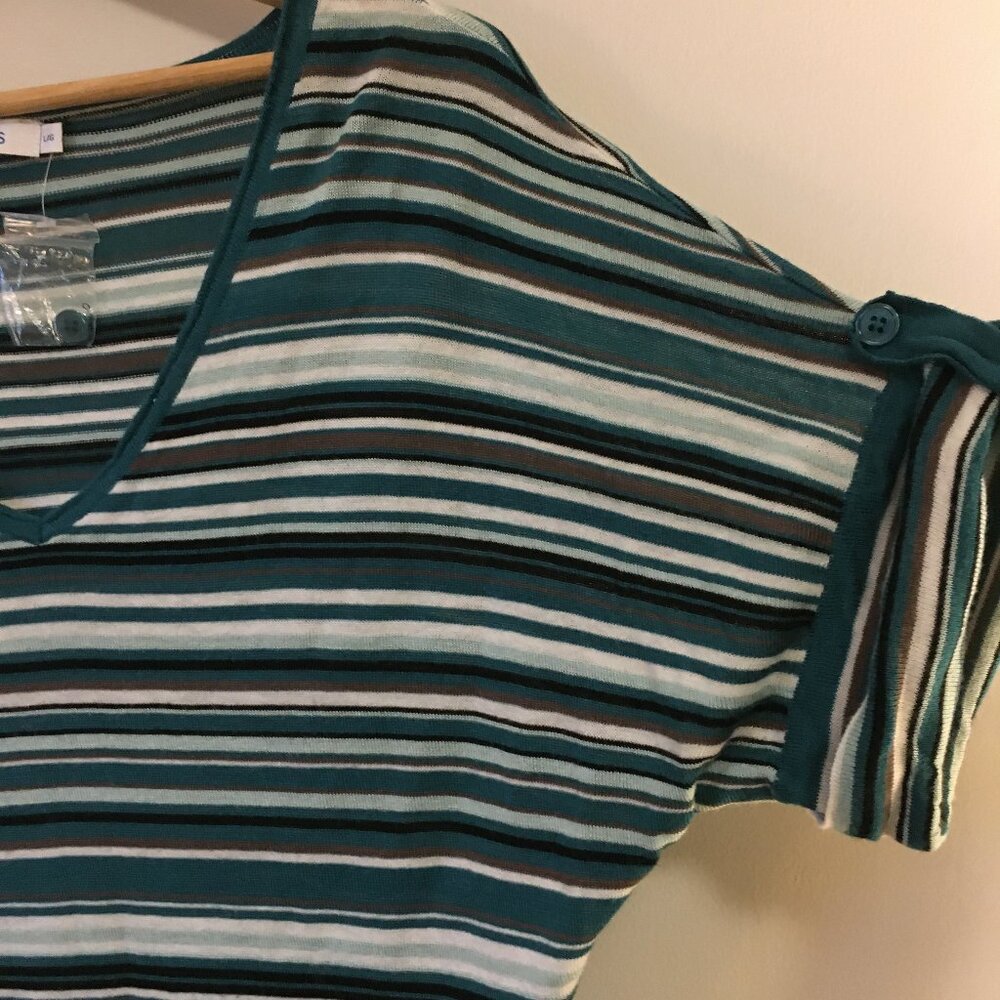 NWT Ricki's Retro Striped V-Neck Rolled Cuff Rayon Sweater - Picture 8 of 16